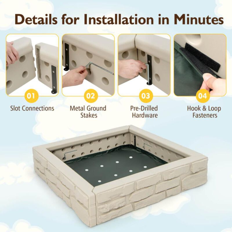 Hivvago 2-In-1 HDPE Kids Sandbox with Cover and Bottom Liner