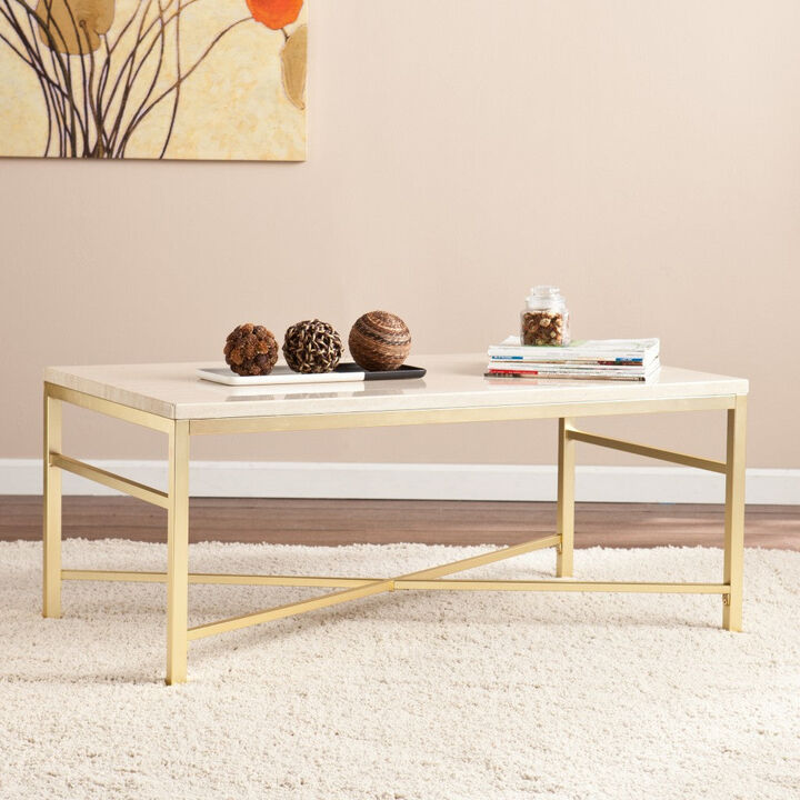 Homezia 42" Off White Manufactured Wood And Metal Rectangular Coffee Table