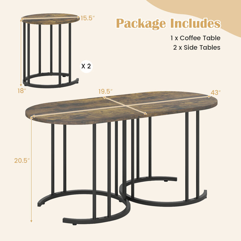 Modern 3 Piece Nesting Coffee Tables with Metal Frame Design image number 2