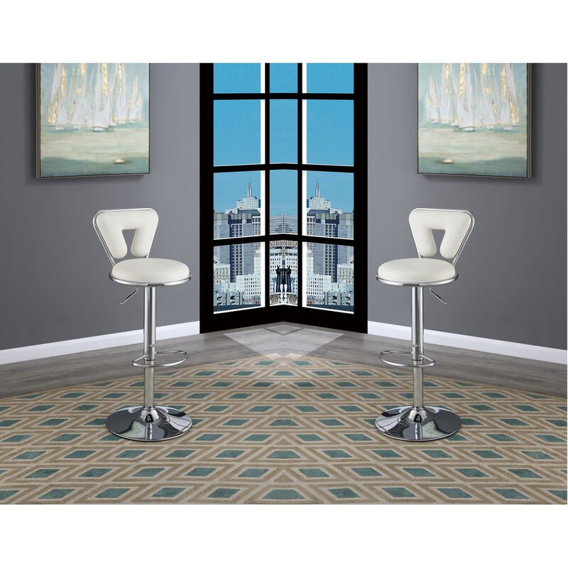 Adjustable Barstool Gas lift Chair White Faux Leather Chrome Base metal frame Modern Stylish Set of 2 Chairs