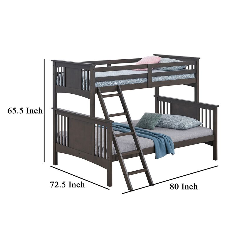 Ricky Twin Over Full Bunk Bed, Angled Ladder, Stain Gray Solid Hardwood