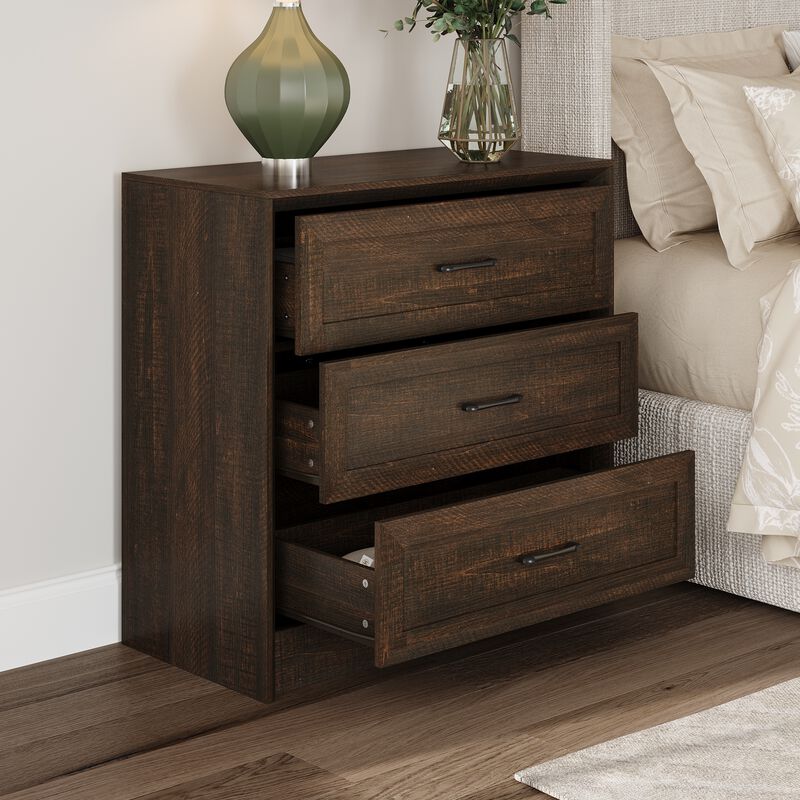 FUFU&GAGA Wooden Modern 3-Drawer Nightstand with Black Single-Bar Pulls and Anti-Tip Kit, (31.5 in. W x 15.7 in. D x 31.5 in. H), Brown