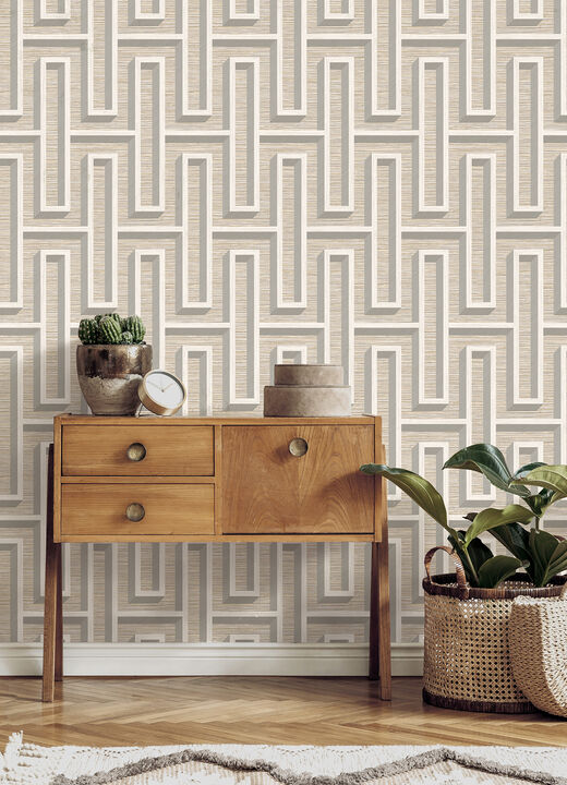 Henley Taupe Geometric Grasscloth Wallpaper (Set of 2)