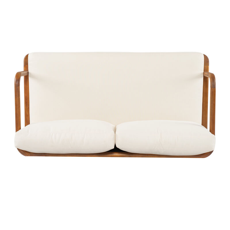 Christopher Knight Home Arnelle Modern Acacia Wood Patio Loveseat with Cushion image number 4
