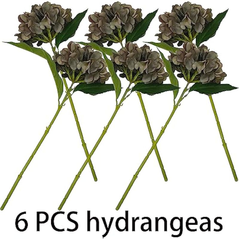 6 Piece Brown Artificial Hydrangea Flower Stems Home Decor image number 3