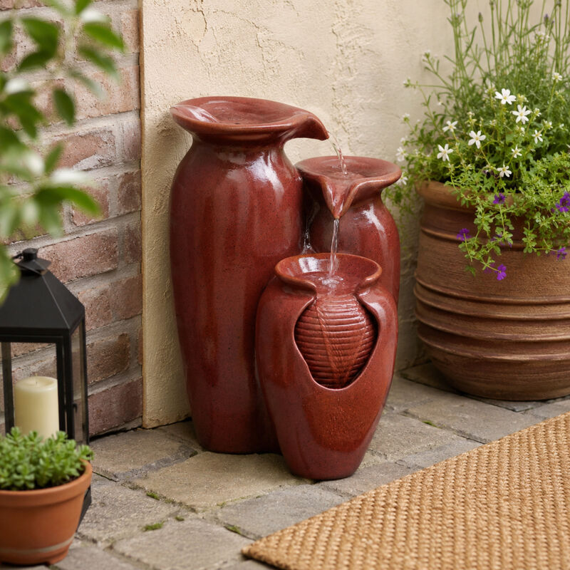 3-Tier Cascading Jars Outdoor Water Fountain, Red image number 3
