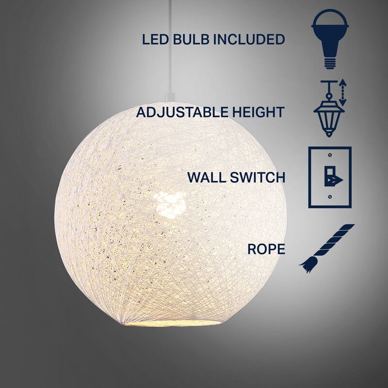 Lacey 1-Light Bohemian Minimalist Iron/Rope Woven Globe LED Pendant