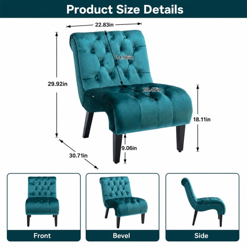 GOODSILO Armless Velvet Upholstered Accent Chair Leisure Chair with Wooden Legs for Living Room, Bedroom, Office, Small Spaces image number 1
