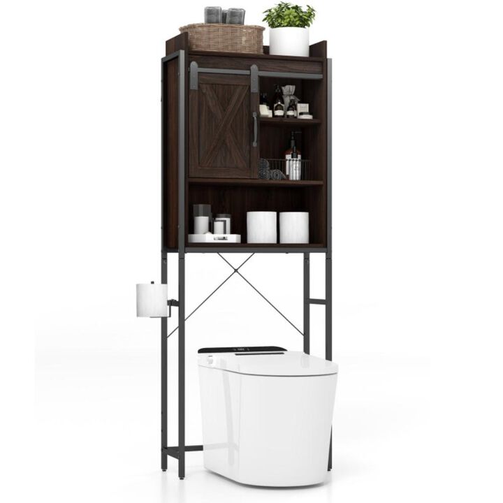 Hivvago 4-Tier Multifunctional Toilet Sorage Cabinet with Adjustable Shelf and Sliding Barn Door