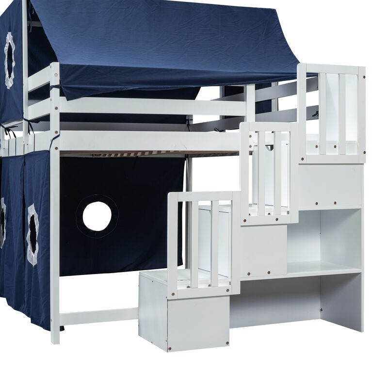 Merax Loft Bed with Tent and Tower