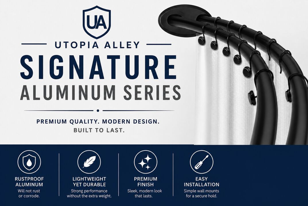 Utopia Alley Signature Aluminum Series Double Curved Shower Curtain Rod, Adjustable 45-72 Inch, Rustproof Aluminum, Dual Rod Design, Separates Curtain & Liner, Adds 8 Inches More Space