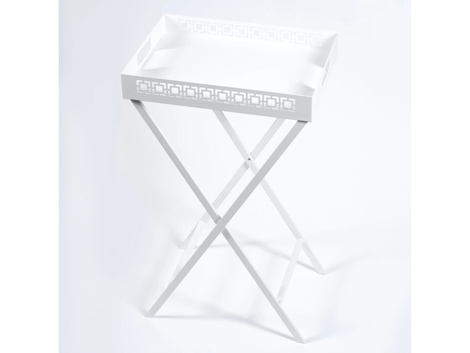 Breeze Block Metal Serving Tray + Stand Set-White