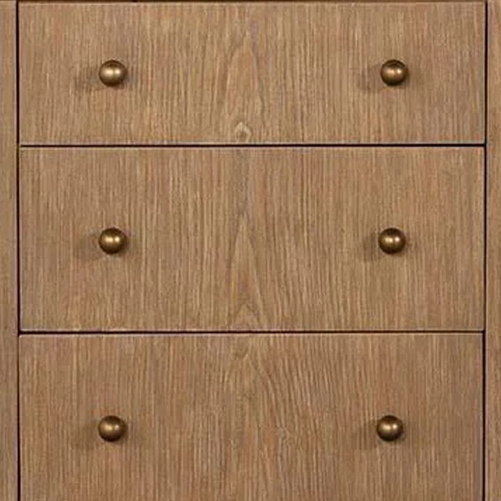 Hiz 29 Inch 3 Drawer Nightstand with Dual USB Ports, Brass Legs, Brown - Benzara