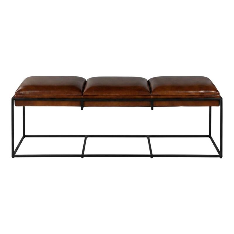 Butler Specialty Kane 62 in. W Leather and Iron Accent Bench, Brown, Black image number 0