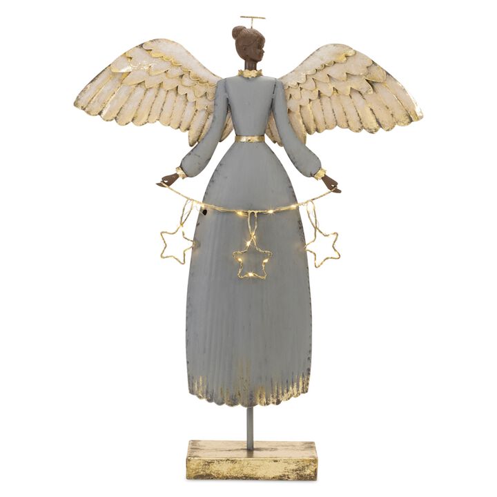 Metal Angel Sculpture with Warm Lighted Accent for Holiday or Year-Round Display