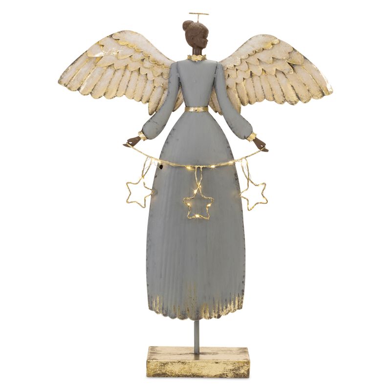 Metal Angel Sculpture with Warm Lighted Accent for Holiday or Year-Round Display