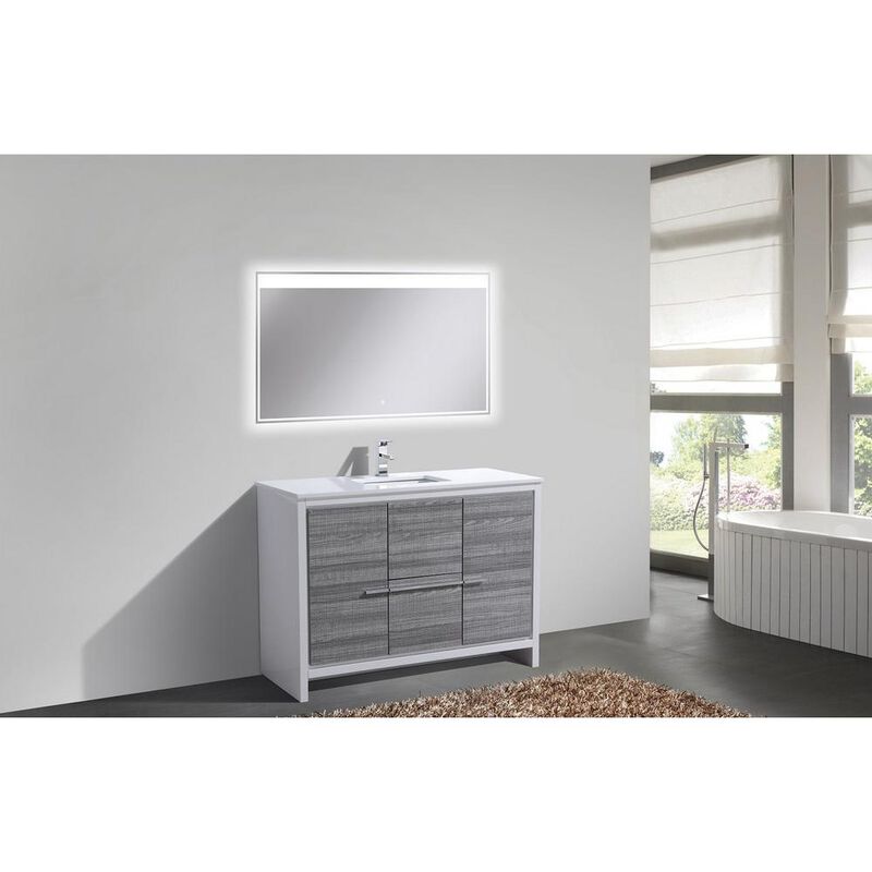 Kubebath 48&Prime; Ash Gray Modern Bathroom Vanity with White Quartz Counter-Top