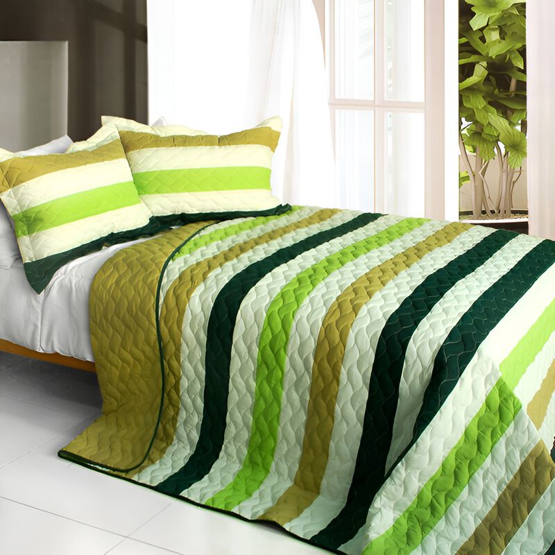 3PC Quilted Patchwork Quilt Set Queen Size Stylish Soft Bedspread image number 0