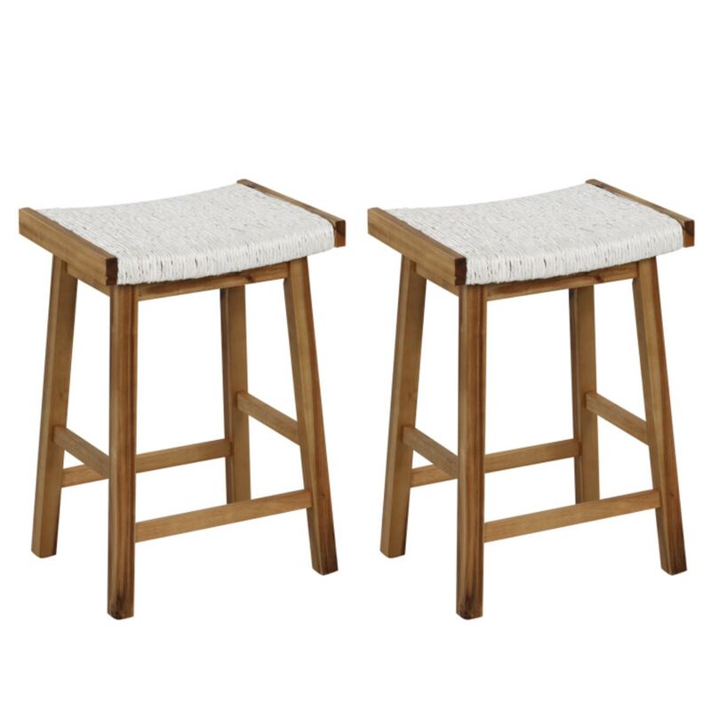Hivvago Set of 2 25.5 Inch Dining Bar Stool with Seaweed Woven Seat
