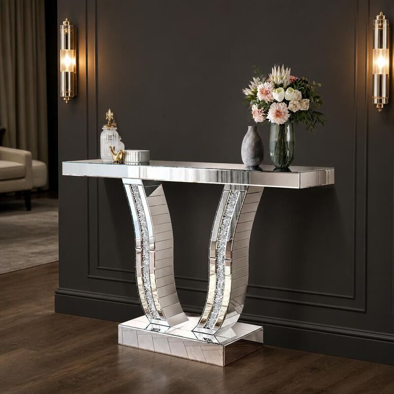 GOODSILO 43 Inch Modern Mirrored Console Table, Glam Luxury Accent Table for Entryway Living Room Hallway Foyer Behind Sofa image number 3