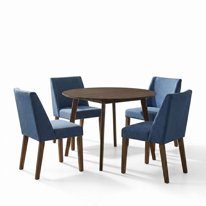 Elegant Round Dining Room Table and Chairs Set for 4 &ndash; Brown Rubberwood and Walnut