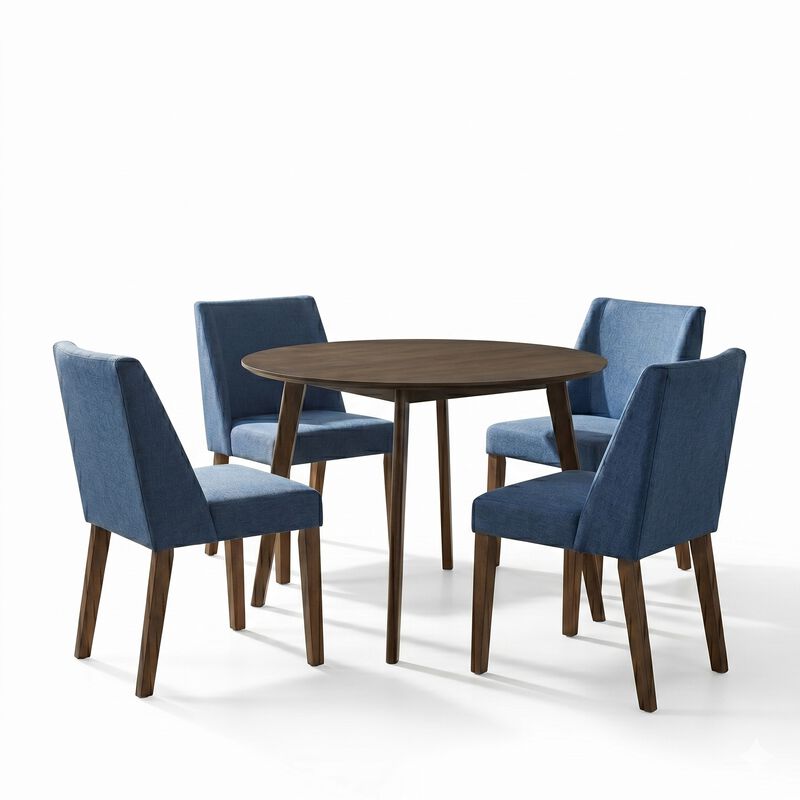 Elegant Round Dining Room Table and Chairs Set for 4 &ndash; Brown Rubberwood and Walnut image number 0