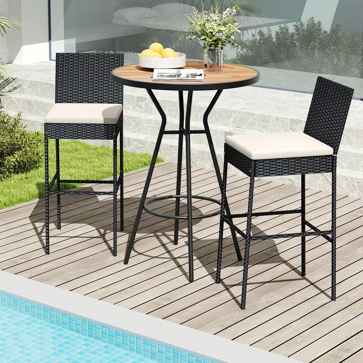 Set of 2 Wicker Barstools with Ergonomic Backrest for Patio or Balcony