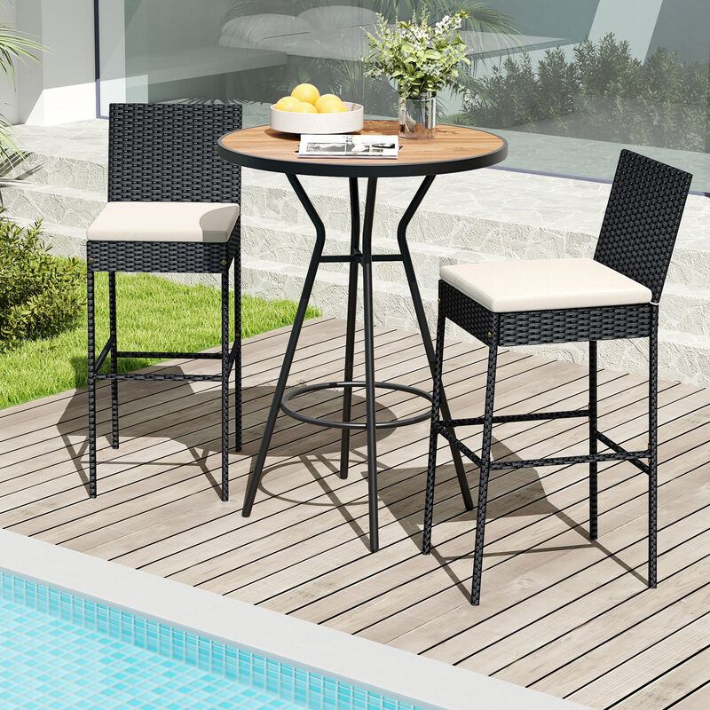 Set of 2 Wicker Barstools with Ergonomic Backrest for Patio or Balcony