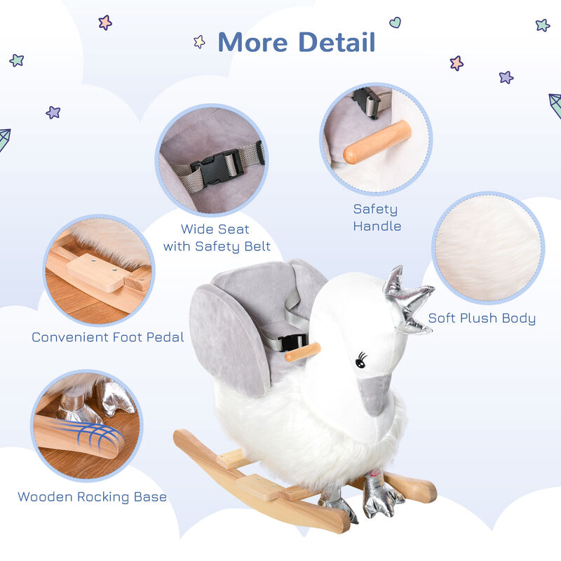 BreeBe Plush Swan Ride-On Rocker with Safety Belt image number 5