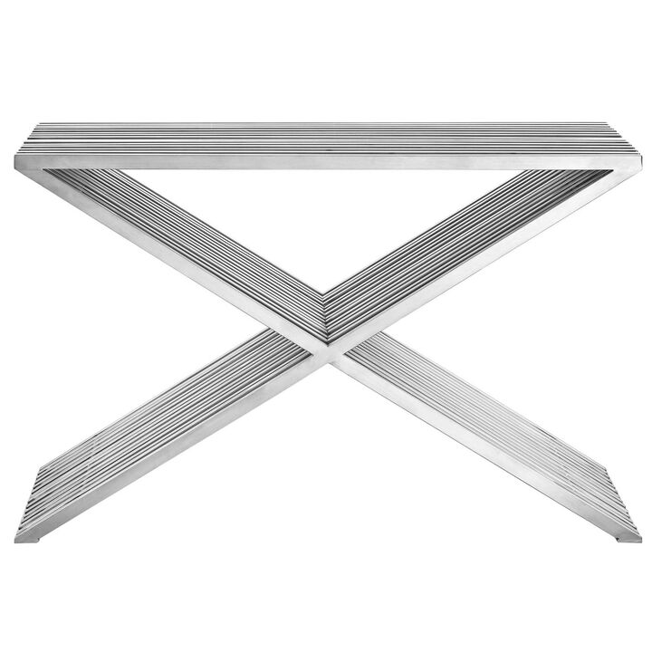 Modway Press Contemporary Modern Stainless Steel Console Table In Silver