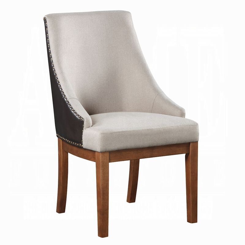 Elsie Dining Chair Set of 2, Foam Fill, Nailed Faux Leather Back, Brown image number 0