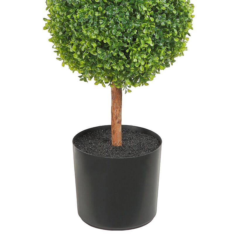 Decorative Artificial Boxwood Topiary Trees 2-Pack with Ball-Shaped Plants-Green image number 9