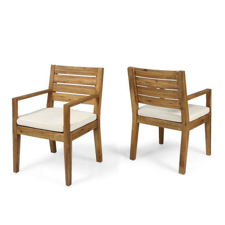 Merax Set of 2 Acacia Wood Outdoor Slatted Dining Chairs