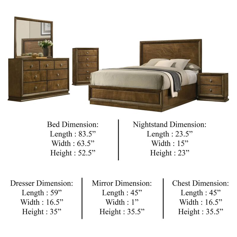 Rouk 5pc Queen Bedroom Set, Walnut Brown Wood, Bronze, Tall Dresser image number 5