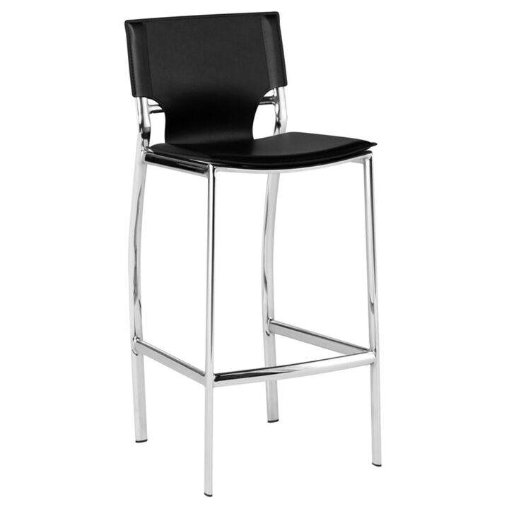 Jan 25 Inch Counter Height Chair, Gray Faux Leather, Chrome Metal Legs - Benzara