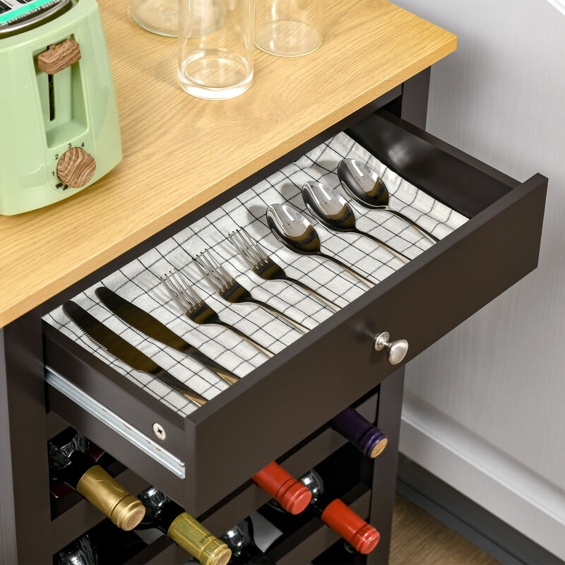31" Wine Bar Storage Cabinet Organizer w/ 16-Bottle Rack & Drawer, Dark Brown