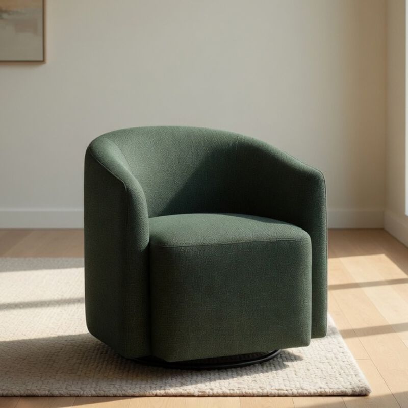 Lira Swivel Accent Chair, Green Upholstered Barrel Back, Sloped Arms image number 1