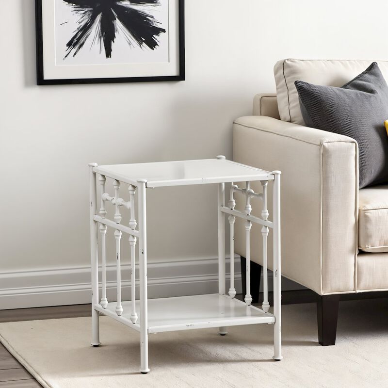 Starlight Canyon Home Metal Nightstand - Antique White, Small Metal Side Table For Bedroom