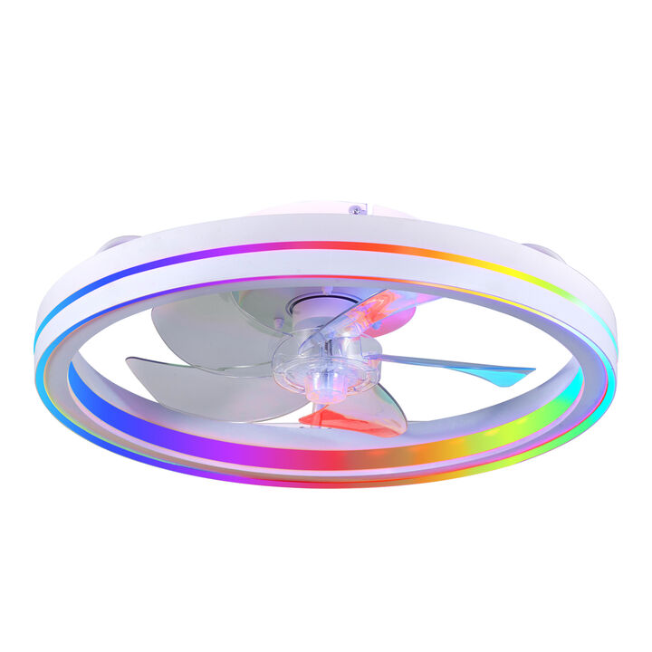 ELEMENT ACE Low Profile Flush Mount Bladeless Ceiling Fan with RGB LED Lighting, Smart App & Remote Control, Reversible Motor for Bedroom Low Ceiling Living Spaces