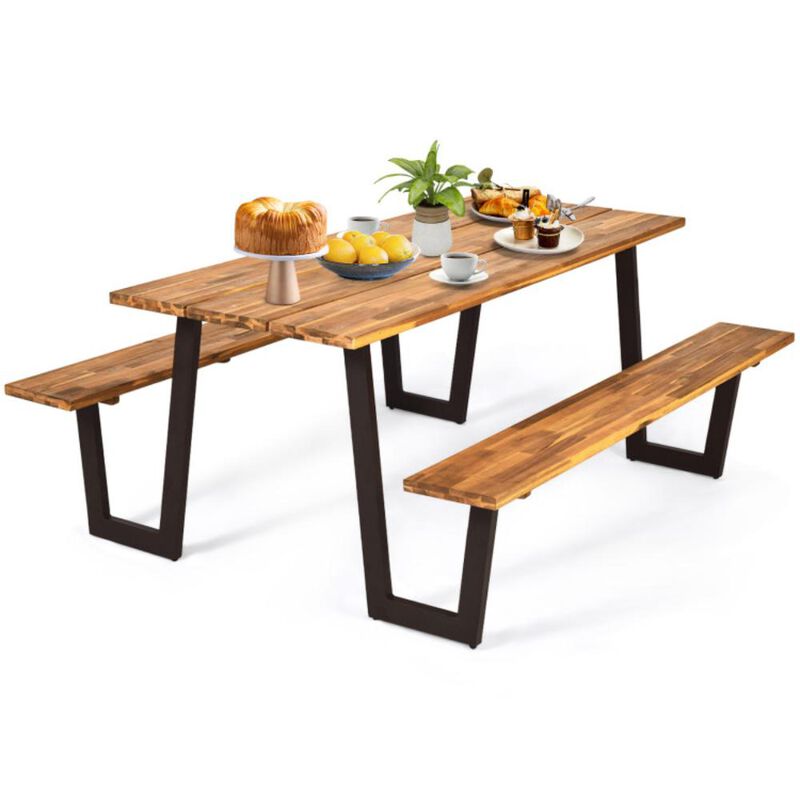 Hivvago Patented 70 Inch Dining Table Set with Seats and Umbrella Hole
