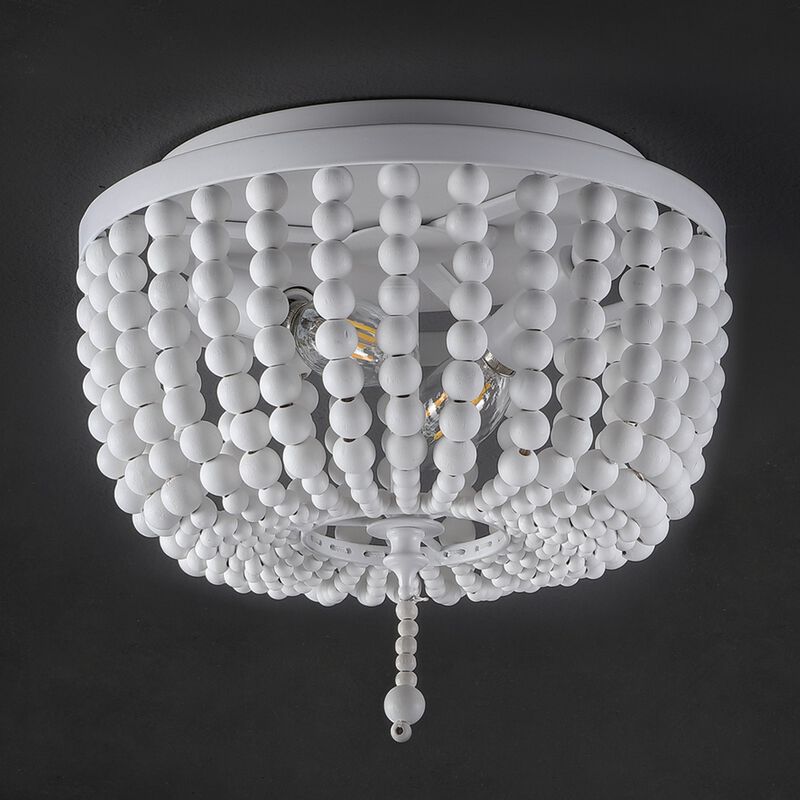 Allison 2-Light Shabby Chic Farmhouse Wood Beaded/Metal LED Flush Mount