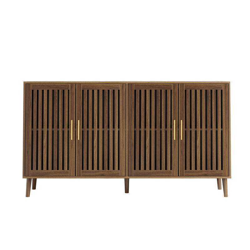 TATEUS 63"  Sideboard with Decorative Grilles &ndash; Dining Room Buffet Cabinet for Dishes, Linens, Bar