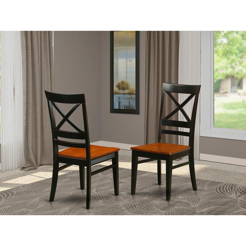 East West Furniture Quincy  Dining  Dining  room  Chair  With  X-Back  in  Black  &  Cherry  Finish,  Set  of  2