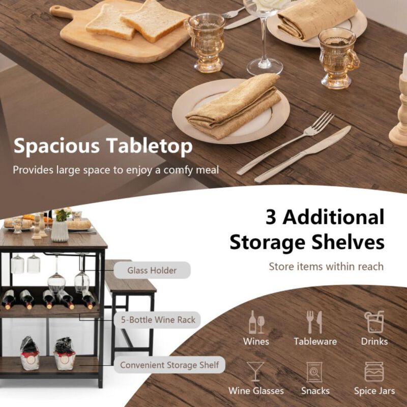 Hivvago 3 Pieces Dining Table Set for 4 with Wine Rack