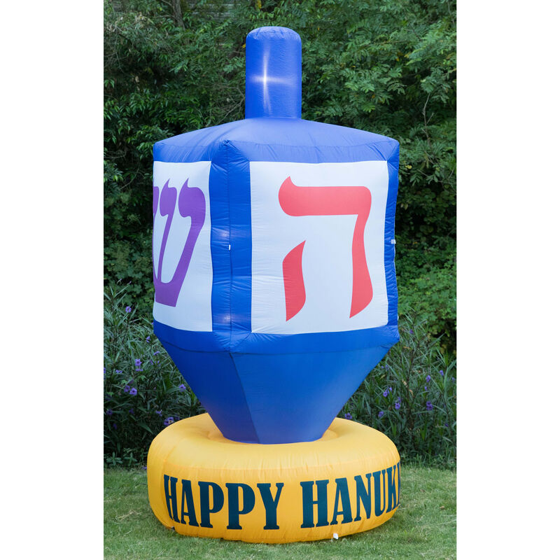 Giant Hanukkah Inflatable Dreidel - Yard Decor with Built-in Bulbs, Tie-Down Points, and Powerful Built in Fan