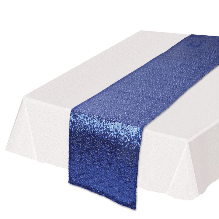 5.5" x 14.5" Shimmering Blue Rectangular Sequined Table Runner