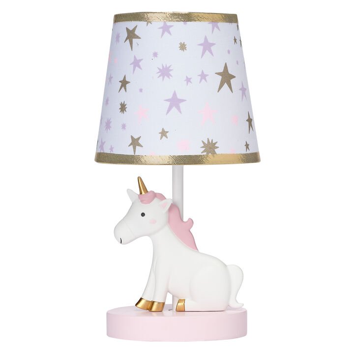 Bedtime Originals Rainbow Unicorn Pink/White Nursery Lamp with Shade & Bulb