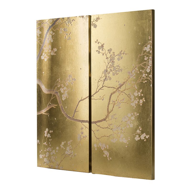 Tim 47 Inch Tall Wall Art Set of 2, Divided Floral Design, Gold, Brown image number 2