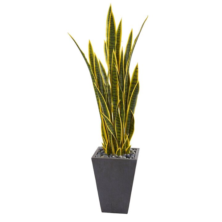 Nearly Natural 4.5-in Sansevieria Artificial Plant in Slate Planter