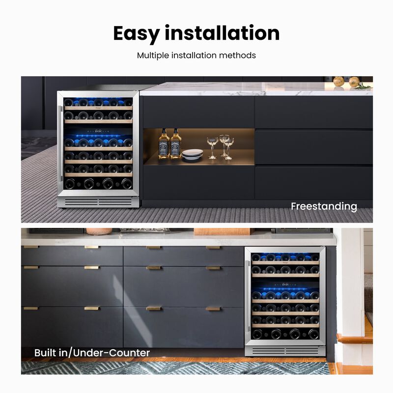 24 inch Dual-Zone Wine Cooler, 52-Bottle Capacity, 40-65&deg;F Glass Door, Built-in, for Home, Bar or Office image number 8